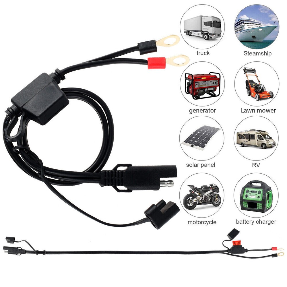 2Pcs 2FT SAE Battery Connector Cable 2-Pin Ring Terminal Harness Extension Wire