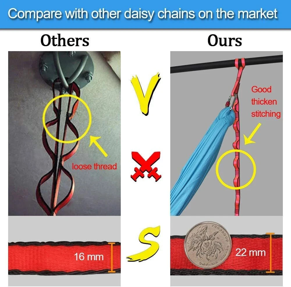 2pcs Adjustable Daisy Chains 23KN Strong Climbing Strap Nylon Red