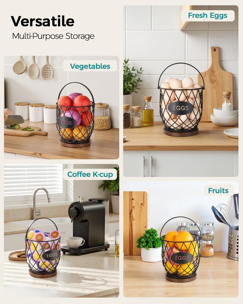 Chicken Egg Basket for Gathering Fresh Eggs with Metal Handle, Wire Egg Colle...