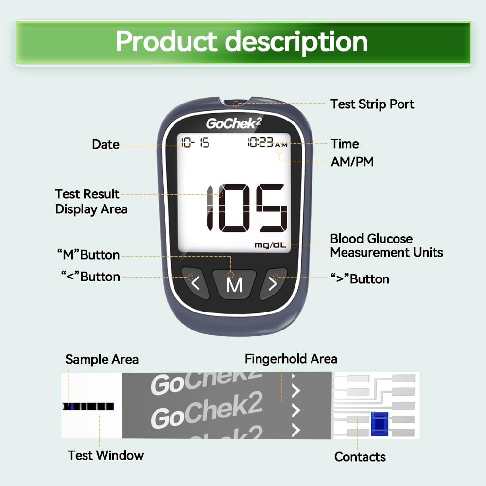MicroTech Blood Glucose Monitor Kit 100 Strips & Lancets, No Coding, 500
