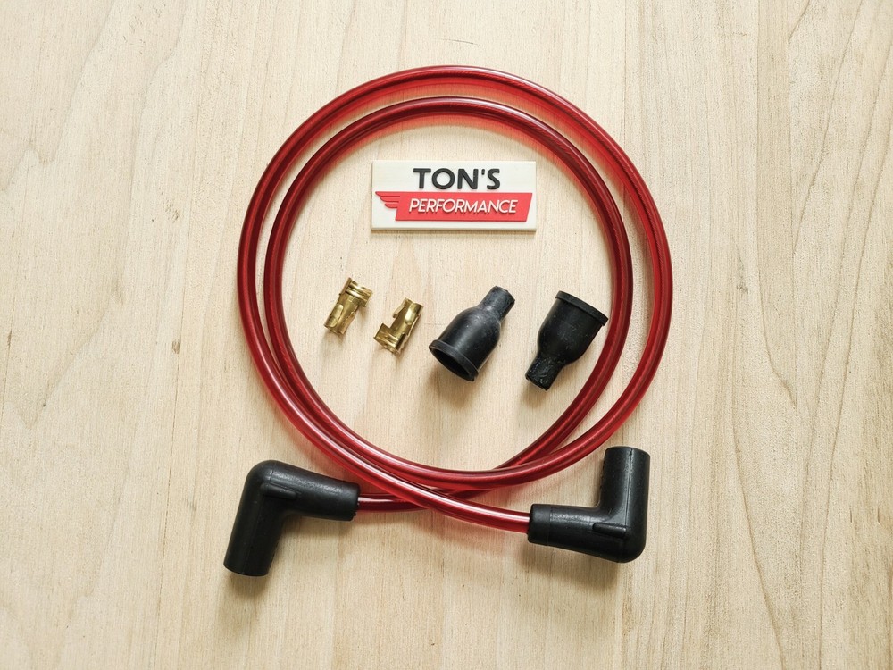 40" VINTAGE UNIVERSAL RED PVC TRANSLUCENT SPARK PLUG WIRE 7MM KIT COPPER CORE