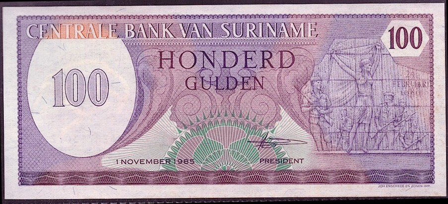 [BANKNOTES] SURINAME 100 GULDENS