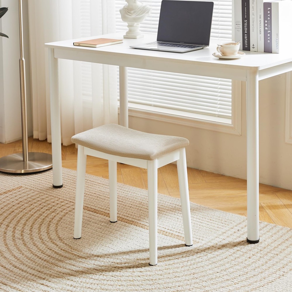 Saddle Cushion Vanity Stool Chair, Foot Rest Stool with Solid Wood Legs, Mode...