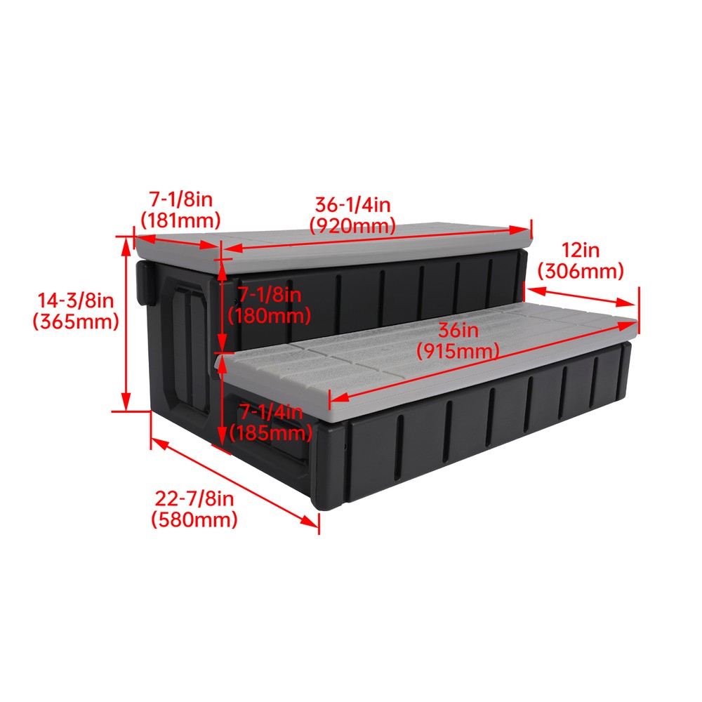 2-Step 36" Patio Spa Hot Tub Step Slip-Resistant Surface W/ Compartment Storage