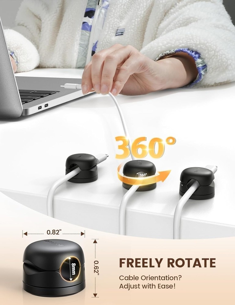 6Pack Rotatable Cord Organizer, Spring Cable Clips - [1s Lock] Cord Holder, D...