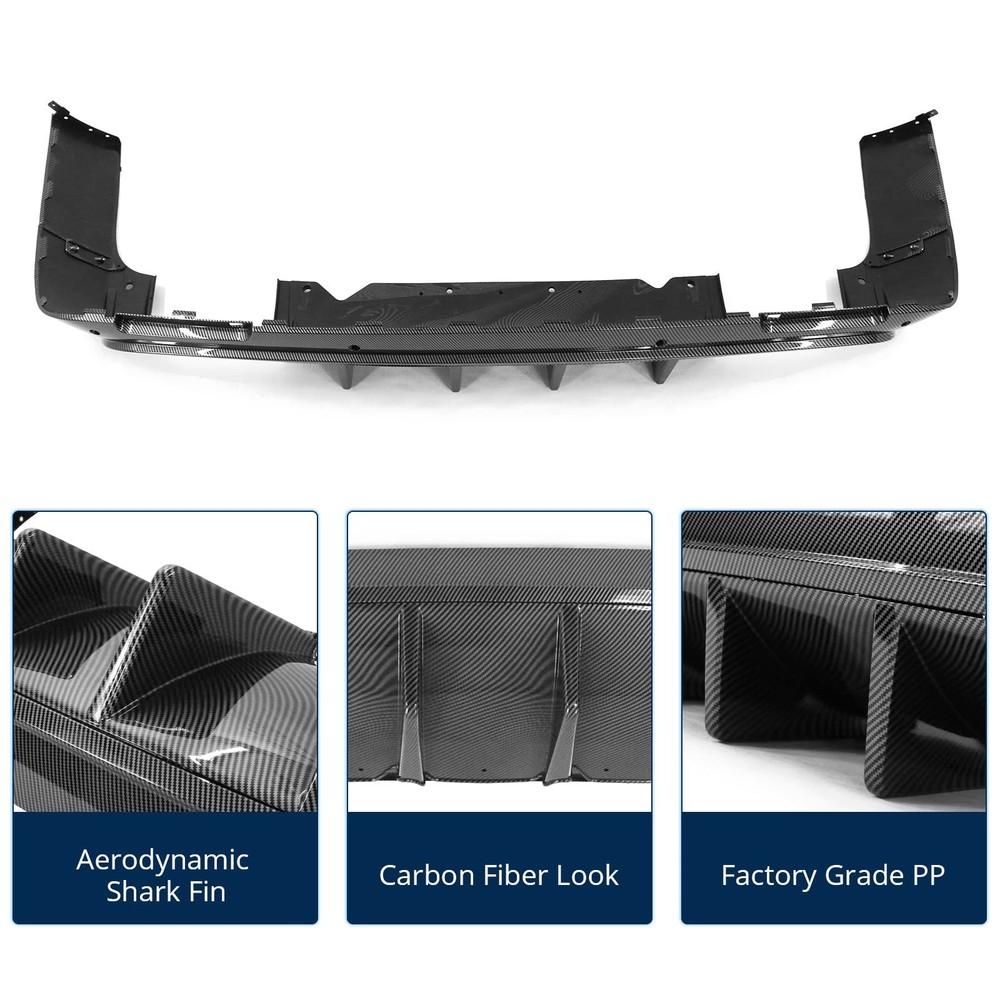 Rear Diffuser Fits 2015-2023 Dodge Challenger Carbon Fiber Print PP 4pc Set