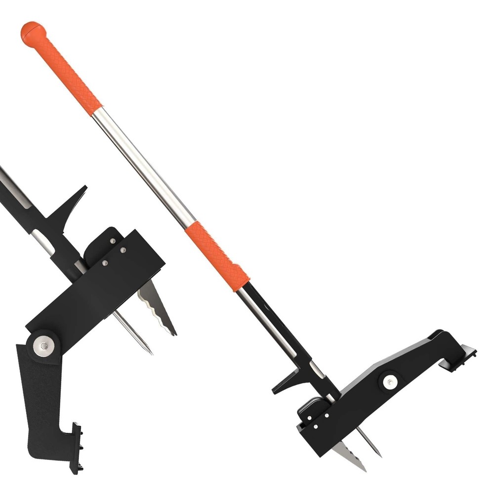 PlantSpawn Manual Stand Up Weed Puller Tool with Long Handle | Heavy orange