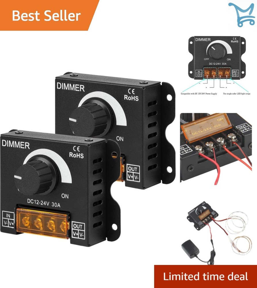 LED Dimmer Controller DC12V-24V 30A PWM Brightness Adjust Switch Aluminum Hou...