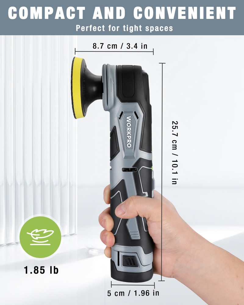 Cordless 12V Mini Buffer Polisher 5 Variable Speed Up to 3000RPM Battery Powered