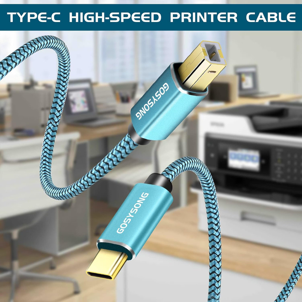 20Ft USB C to USB B Printer Cord - High Speed, Compatible with Printer, Scanner,