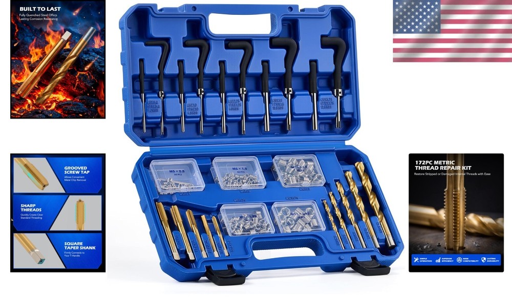 Comprehensive 172-Piece Metric Thread Restoration Kit - Includes Storage Case