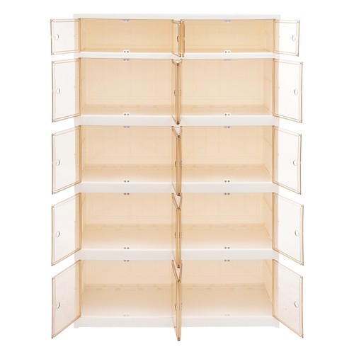 5 Tier Plastic Storage Containers with Doors & Wheels Foldable Organization