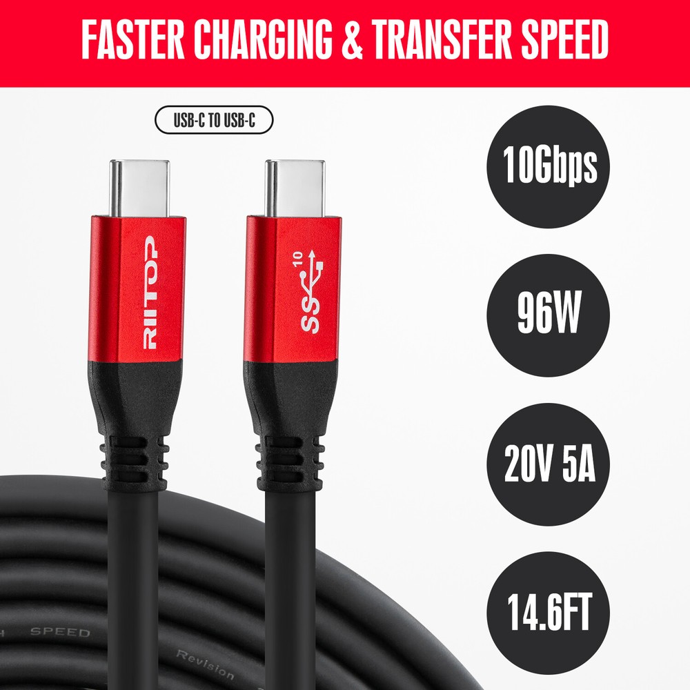 USB Type C to C Cable 15ft,100W Fast Charging,10G Data Transfer,4K Video for Mac