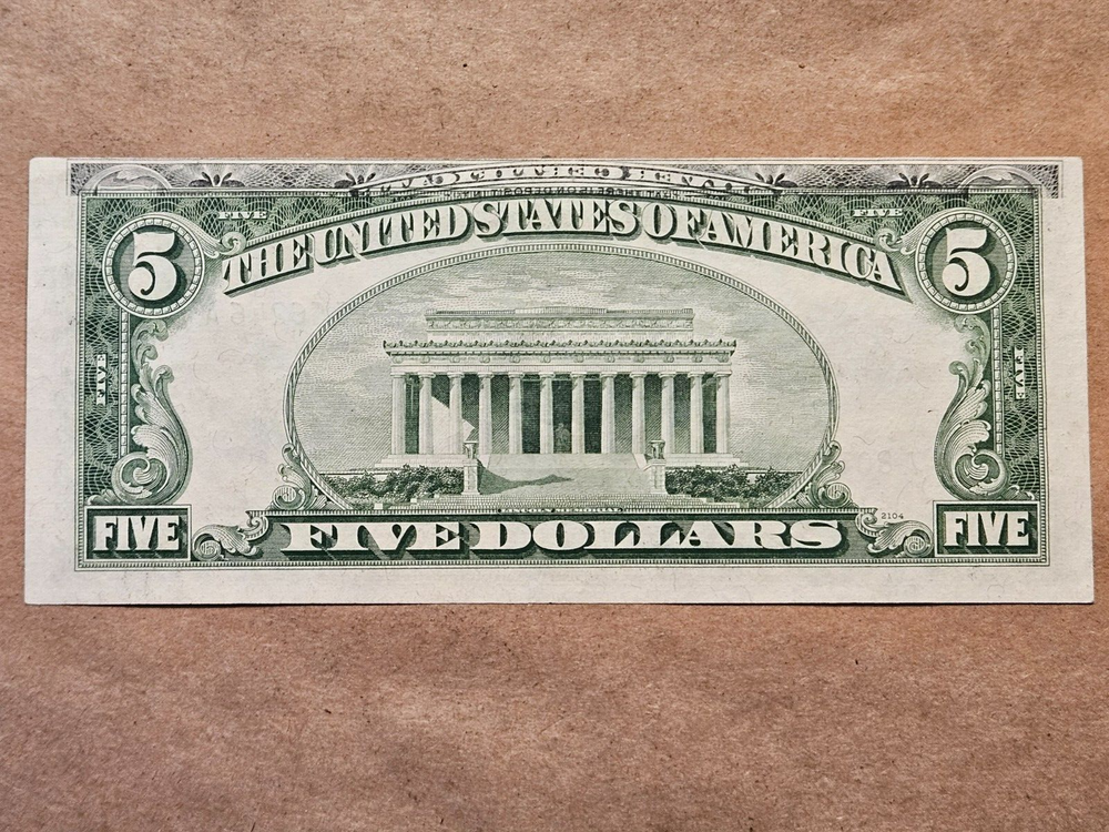 1953 $5 Silver Certificate Note Partial Offset Ink Transfer Error on Reverse