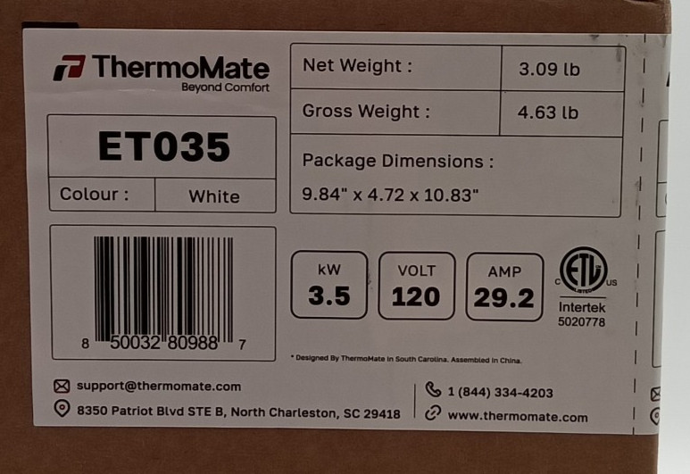 Thermomate Mini Tankless Electric Water Heater ET035