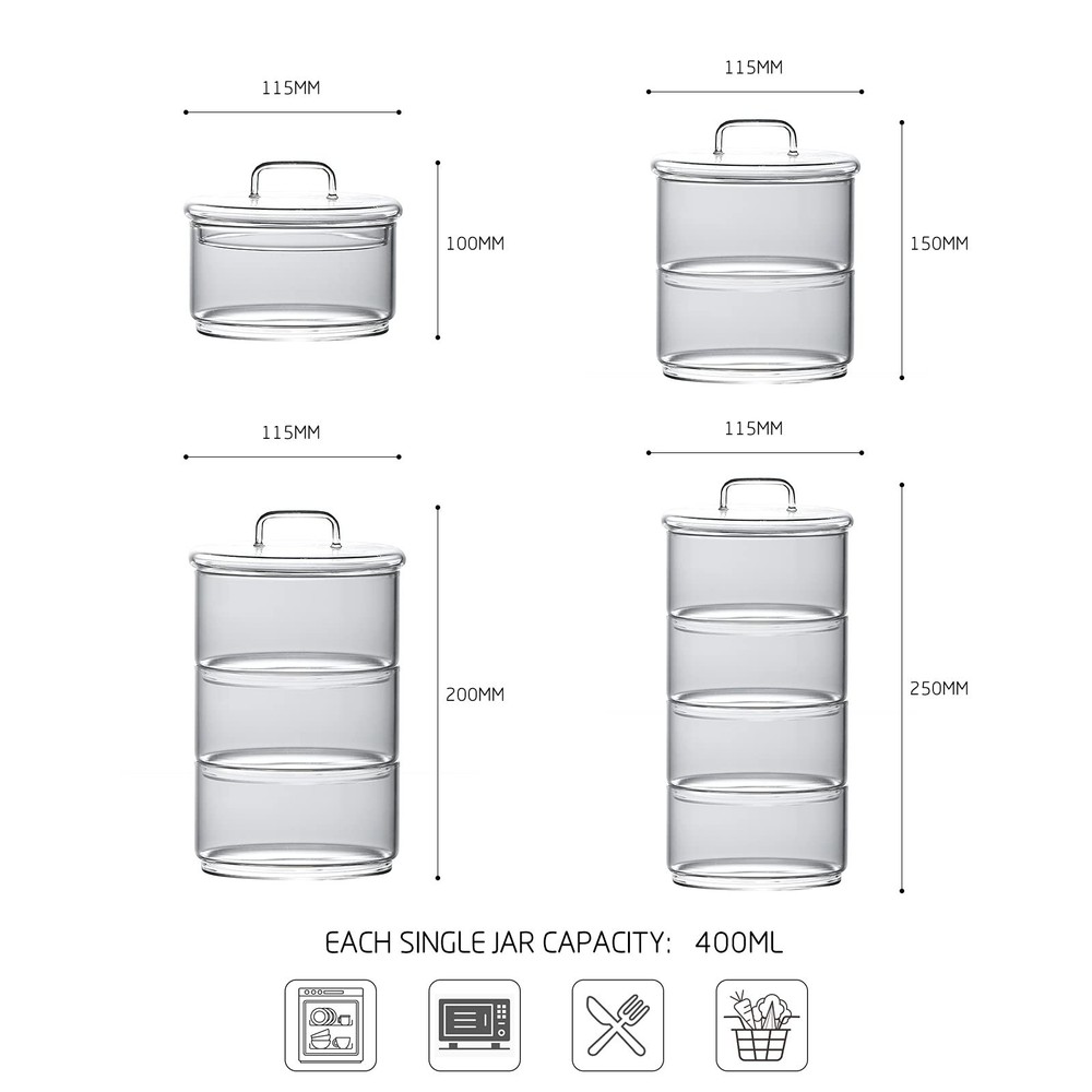 Cicano Glass Storage Jars with Lid,Multi-Tier Stackable Containers Kitchen Fo...