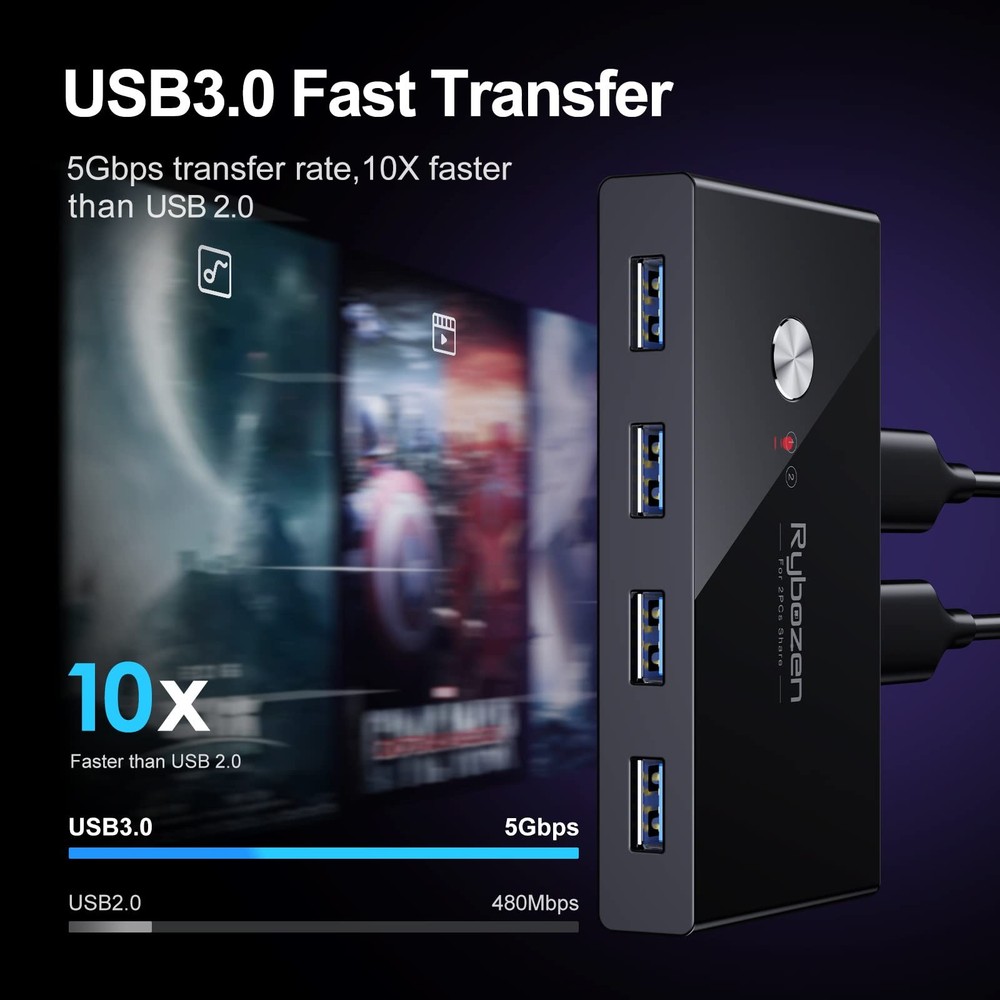 USB 3.0 Switch 2 Computers Share 4 USB Keyboard Mouse Printer Scanner