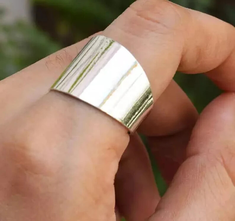 925 Sterling Silver Wide Band &Statement Meditation Handmade Ring All size-D-58