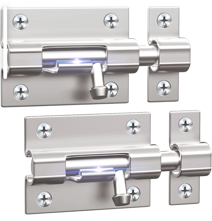 (2-Pk) Cranach Door Security Slide Latch Lock Silver 3" CRANACH3698