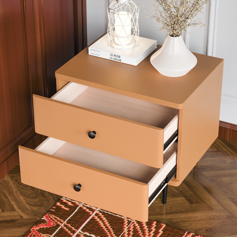 Orange double drawer solid wood bedside table convenient and easy to install
