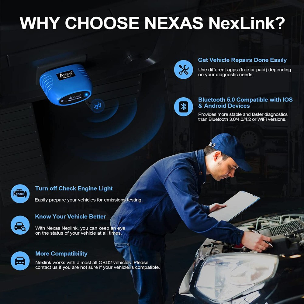 NEXAS Nexlink OBD2 Scanner Motorcycles Code Reader Check Engine Car Diagnostic