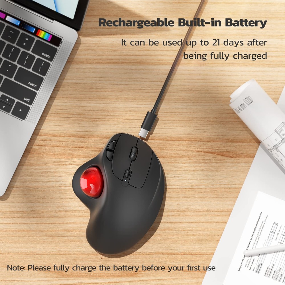 M501 Wireless Trackball , Rechargeable Ergonomic, Easy Thumb Control, Precise...