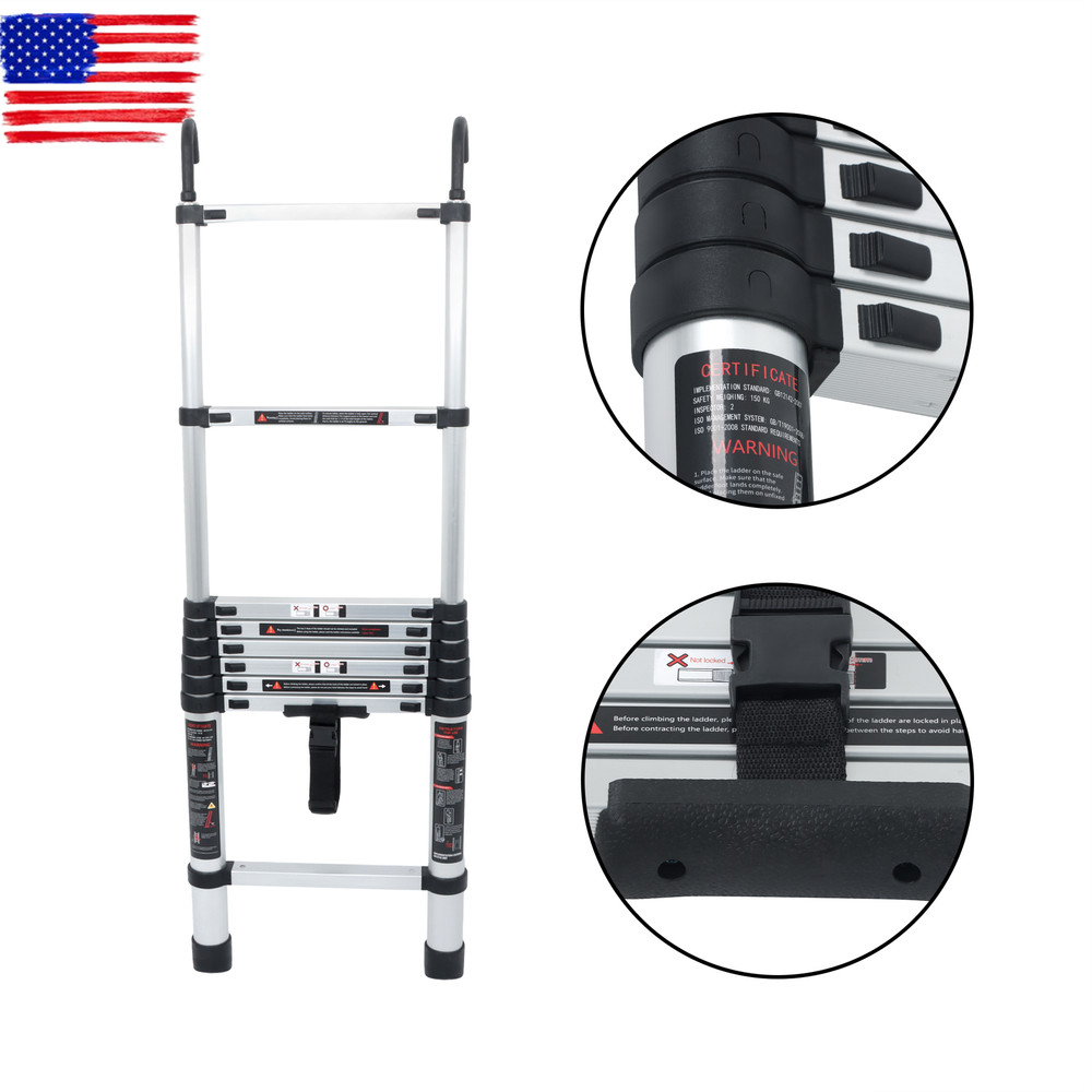 8.5 FT Folding Aluminum Telescoping Ladder Telescopic Multi Purpose 330 Lbs
