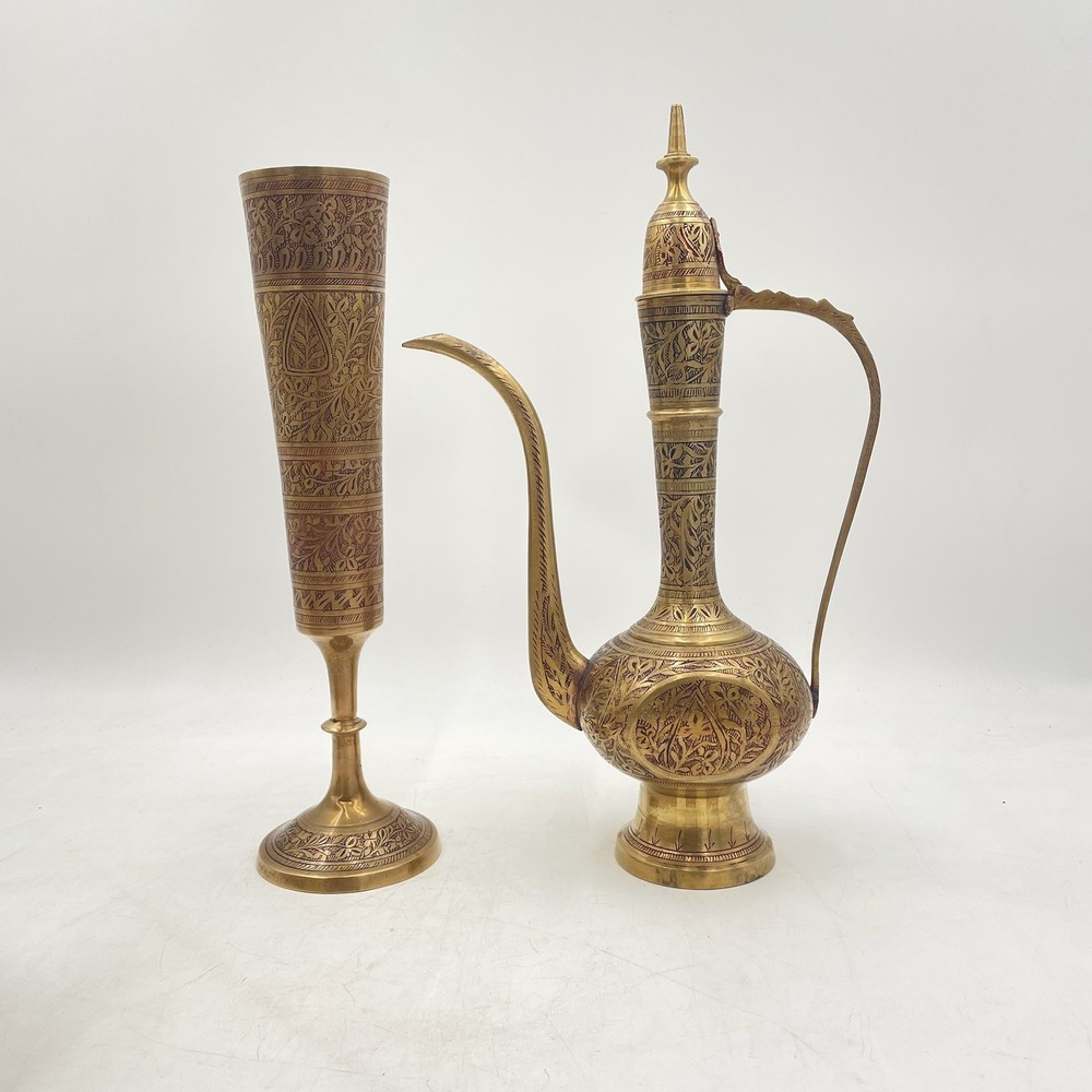 Etched Brass Ewer & Vase India