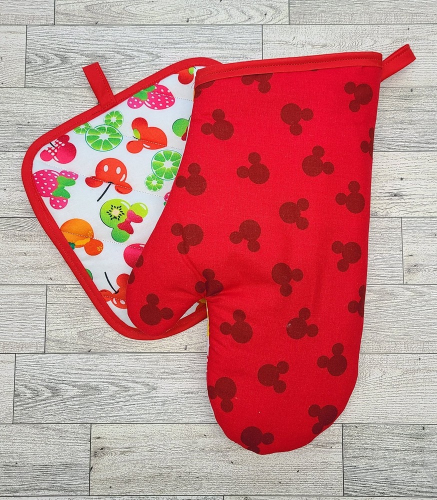 Disney Fruit Head Summer Time Oven mitt Pot holder Set Handmade