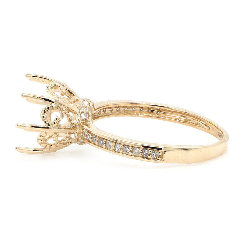 Semi Mount Engagement Diamond Ring for Round 9.5mm Solid 10K Yellow Gold