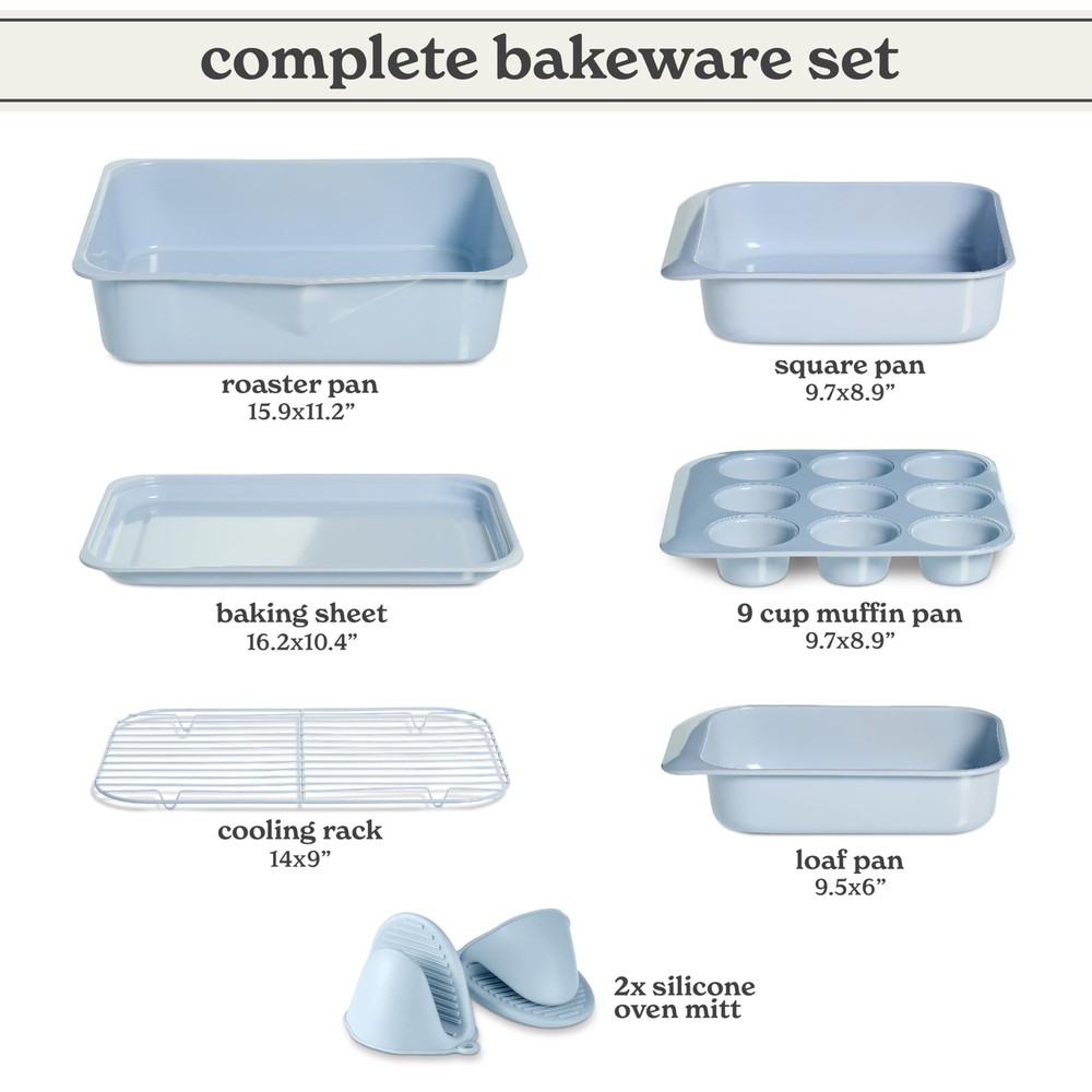 Country Kitchen Nonstick Stackable Bakeware Set - Deluxe 8 Pc, Light Blue