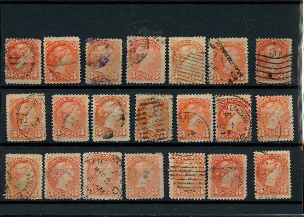 21 x copies 3 cent Small Queen lot Canada used