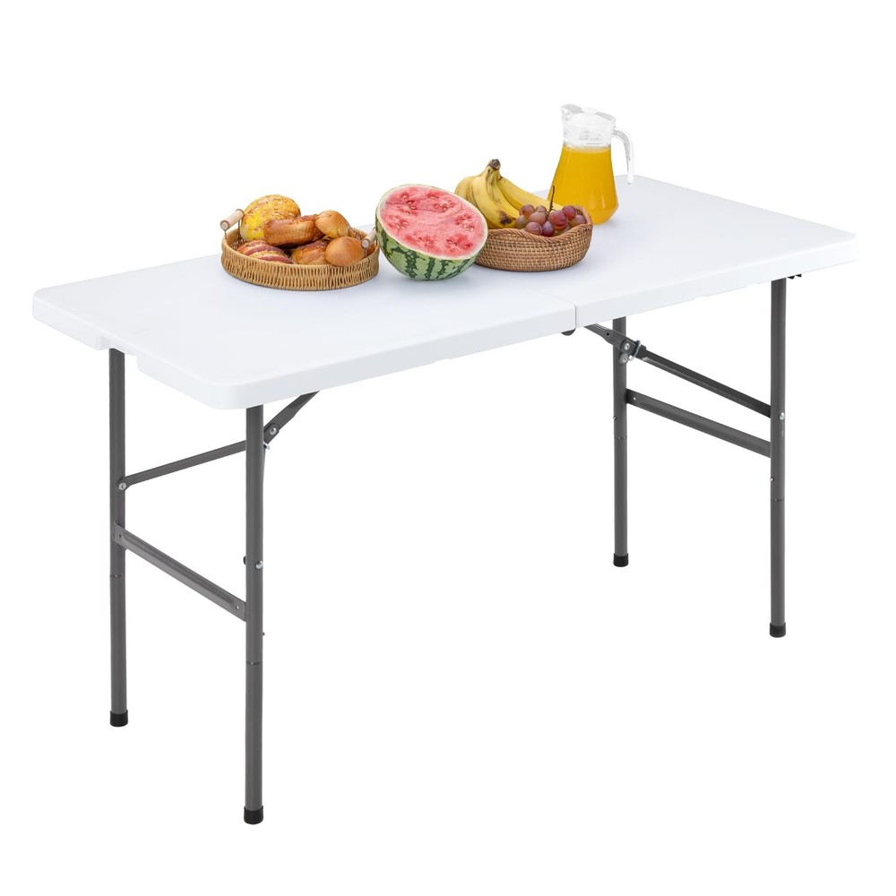 4 FT Folding Table Plastic Portable Fold-in-Half Table Heavy Duty for Camping...