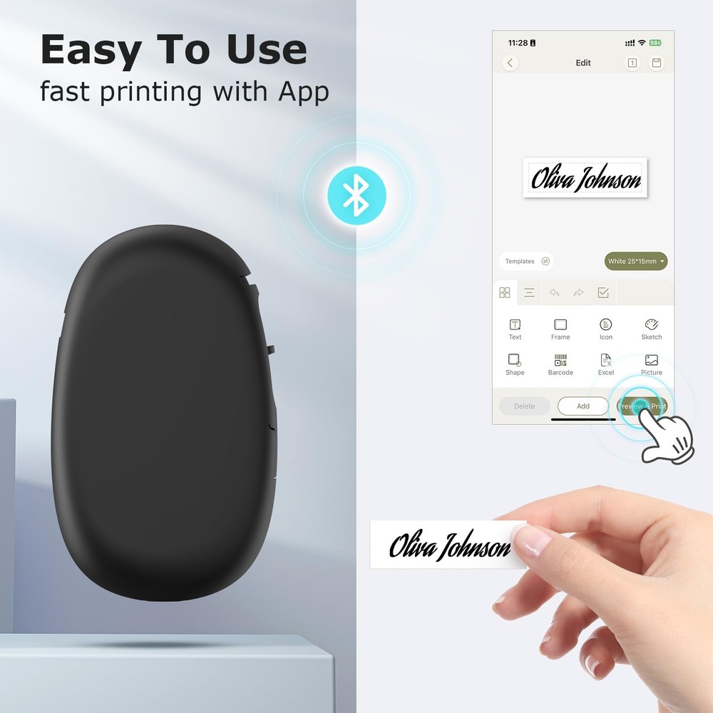 E10 Bluetooth Label Maker Machine Black With Tape Inkless App Control Wireless