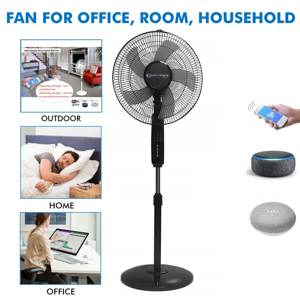 Technical Pro FXA16 Alexa & Google Home Enabled 16" Oscillating Fan