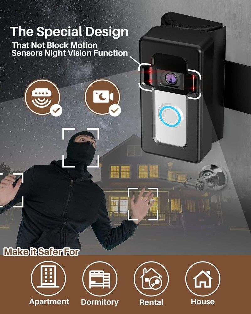 Elegant No-Drill Doorbell Mount: Adjustable 35-45° for Secure Video Coverage