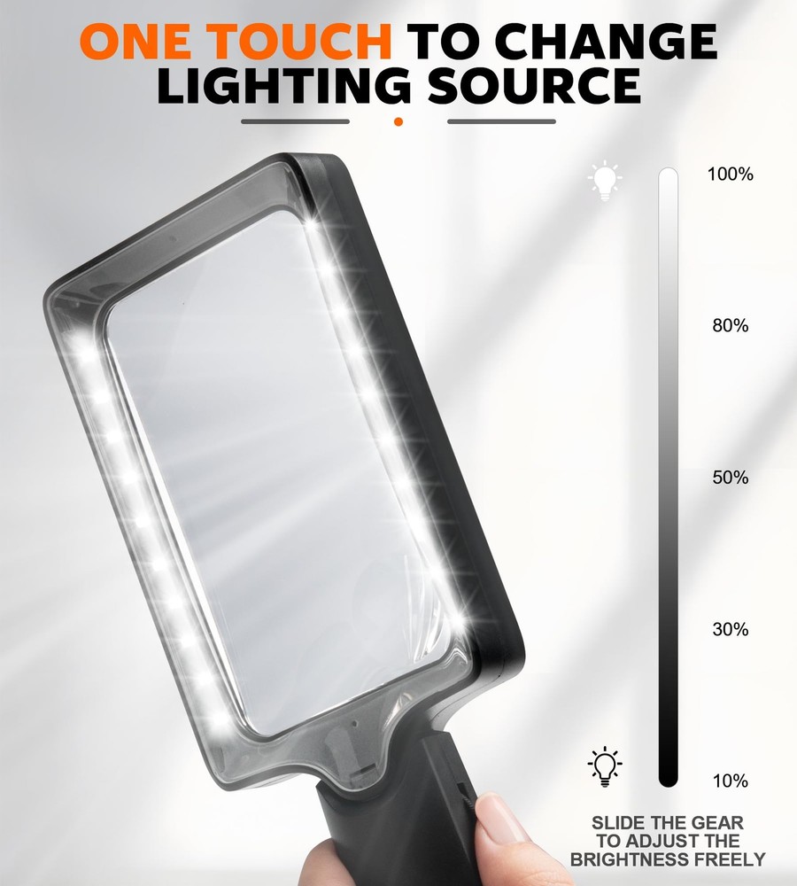 Magnifying Glass with Light, 20 LED Large Handheld Lighted Magnifier Rectangl...