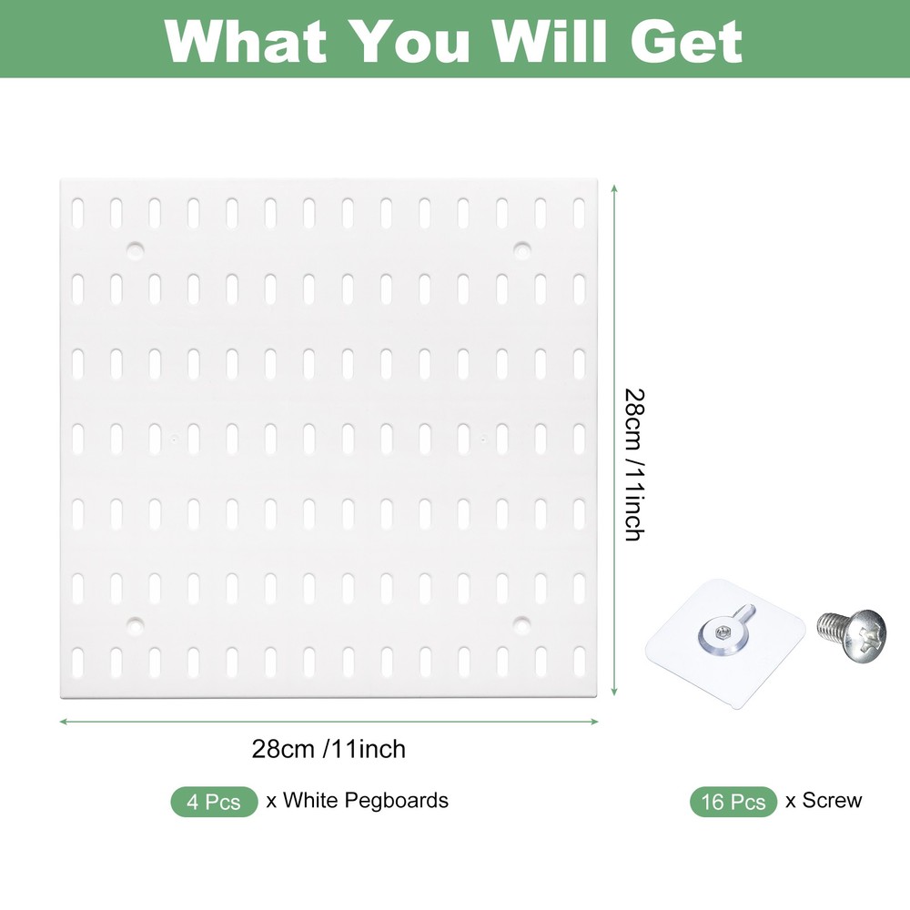 4Pcs Plastic Pegboards, Peg Board Wall Organizer for Workbench, White