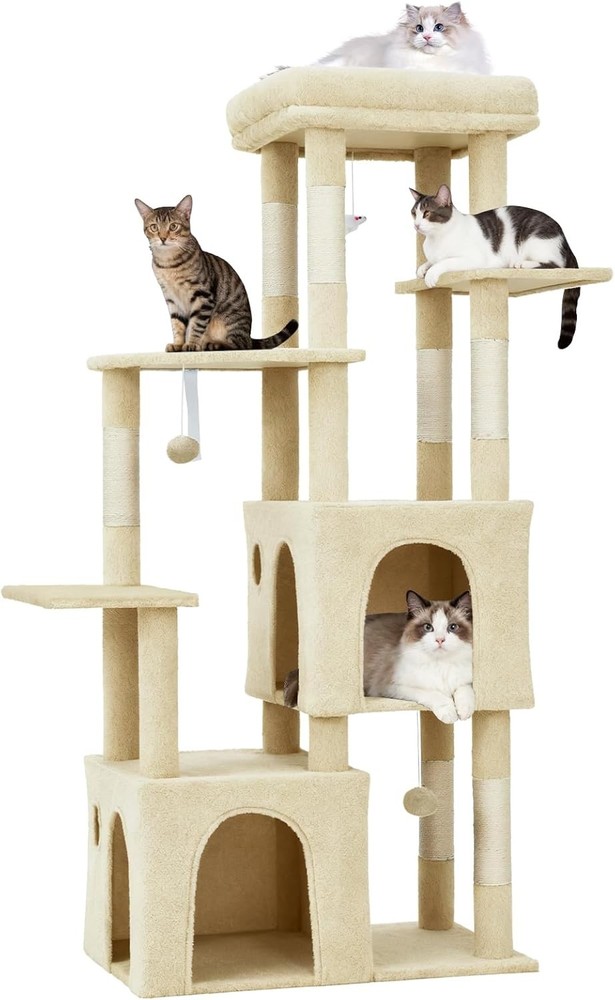 Multi-Level Cat Tree Indoor Heavy-Duty Tower w/Perch Dual Condos Scratching Post