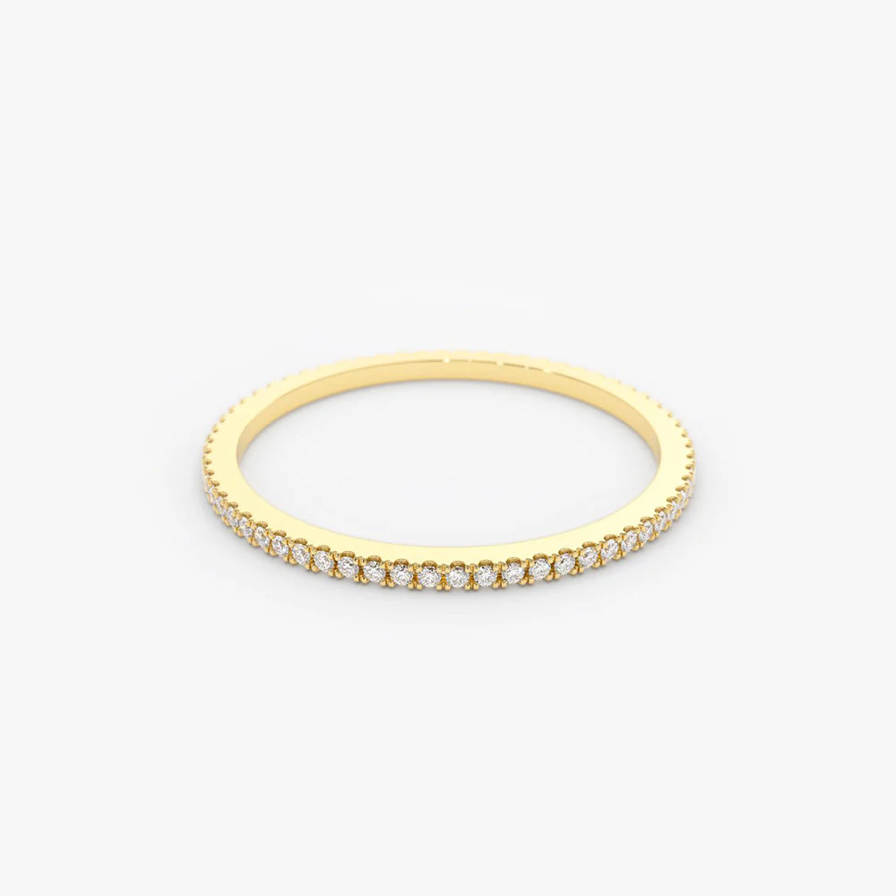 14k Solid Yellow Gold Thin 1mm Diamond Eternity Band, Diamond Eternity Ring