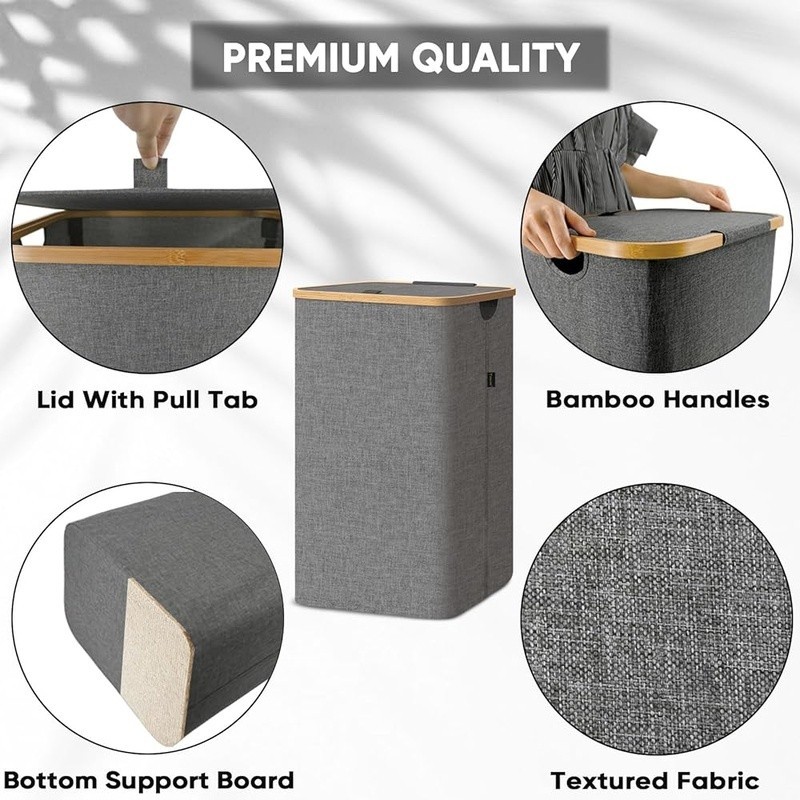 Eco-Friendly Bamboo Laundry Basket Durable Collapsible Hamper W/ Lid Storage New