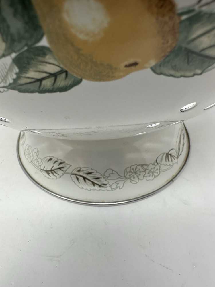 VTG White Enamel Colander Fruit Pattern