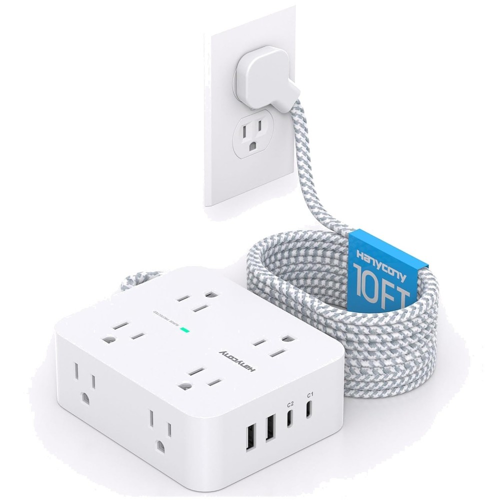 Ultra-Compact 10 Ft Extension Cord Surge Protector for Home & Office Use
