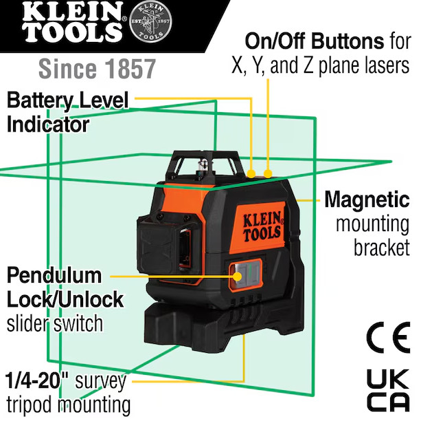 Klein Tools Compact Green Laser Level – Self-Leveling Planar Laser Tool