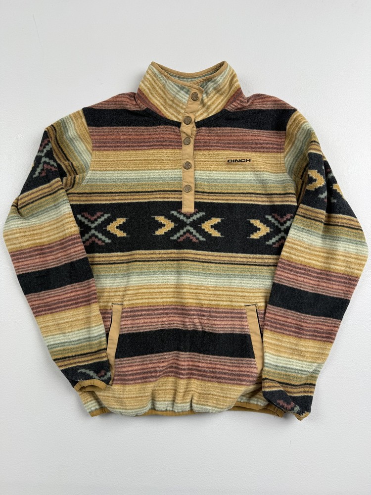 Cinch Sweater XS Multicolor Aztec Stripe Fleece Henley Pullover Pockets