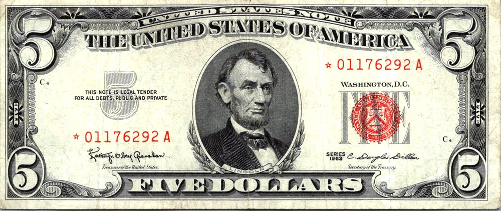 1963 $5 Legel Tender Star Note Fr. 1536* CVF