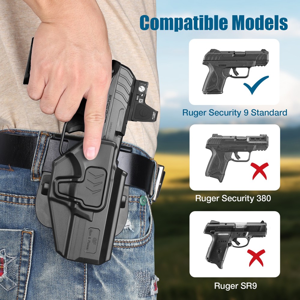 Level II Index finger release,OWB Polymer Holster Fit Ruger Security 9 Standard