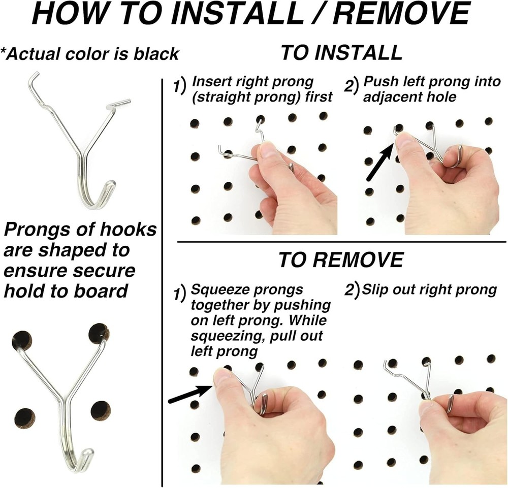 Classic Black Steel Pegboard Hooks 50-Pack - Multipurpose & Sturdy Support