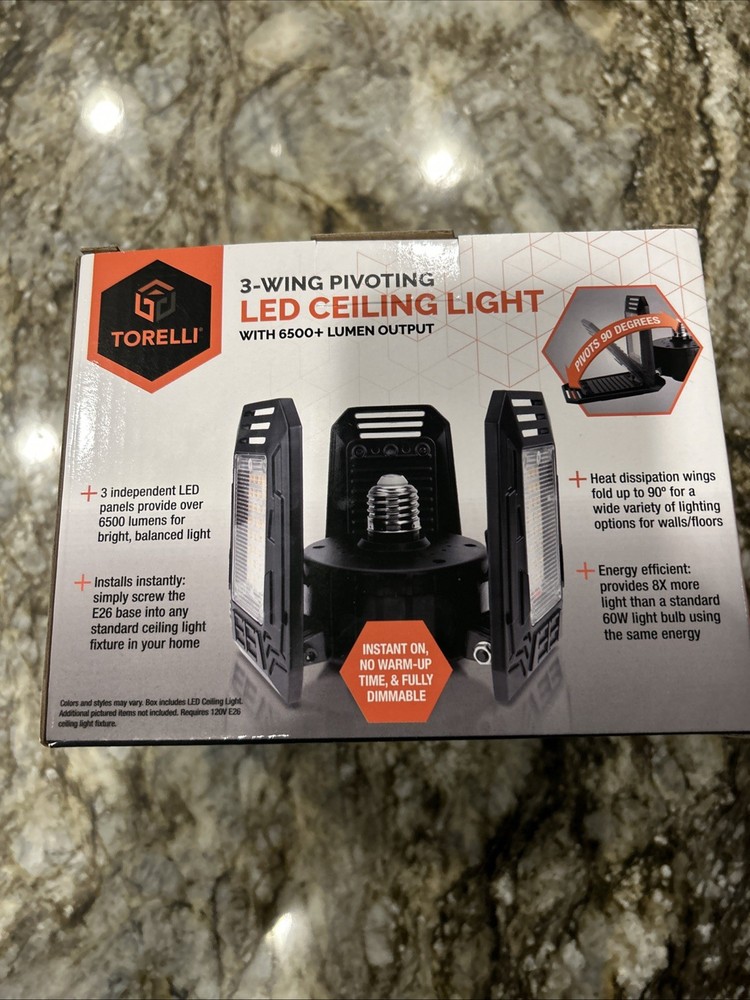 Torelli 3-wing LED CEILING LIGHT With 6500+ Lumen Output, Garage / Work Light