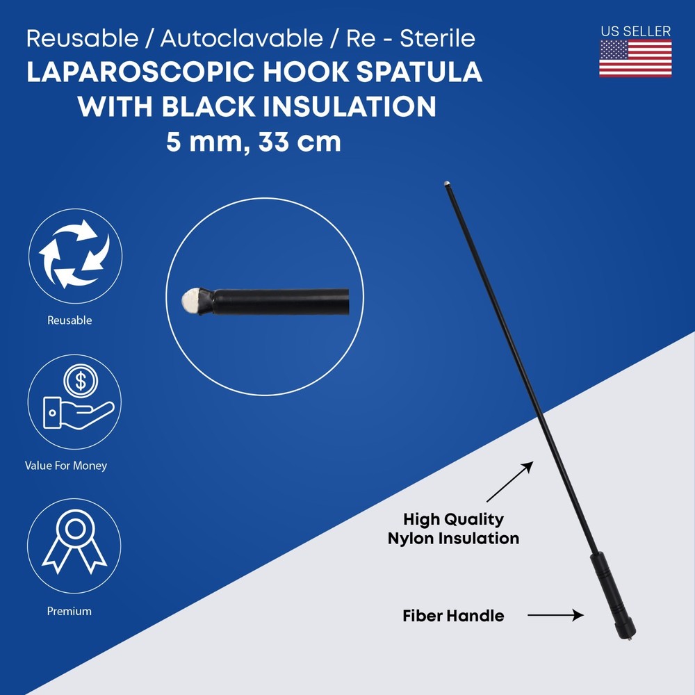 Laparoscopic Hook Spatula 5 mm Length 33 cm Black Insulation Laparoscopic Tools